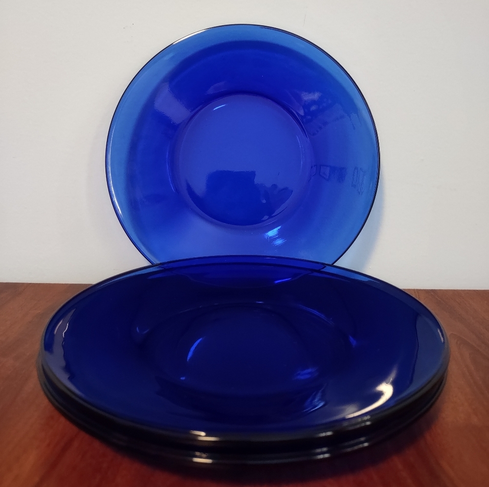 Vtg Cobalt Blue Plates Anchor Hocking Presence 8" Plate Set of 3